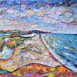 маслена картина море изгрев над велека