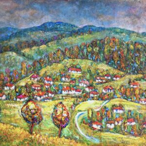 Лятна картина със село – „Сред хълмовете“